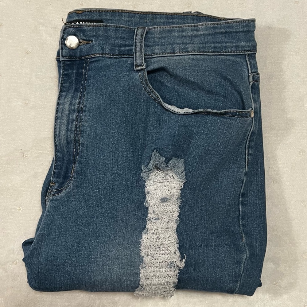 Fashion Nova 2X Distressed Denim Skinny Jeans High Stretch Dark Wash Y2K Grunge